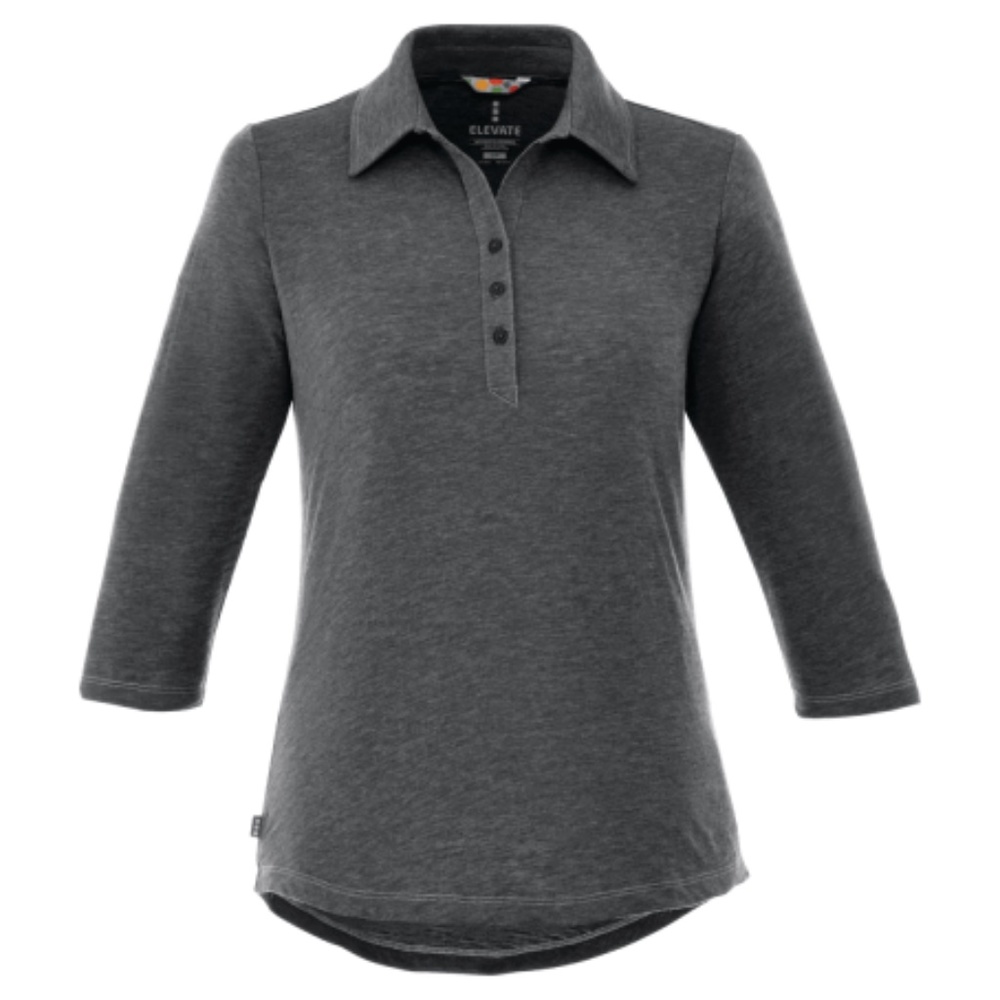Women's 3/4 Sleeve Polo, Heather Dark Charcoal, Size Large - NEW with Tags